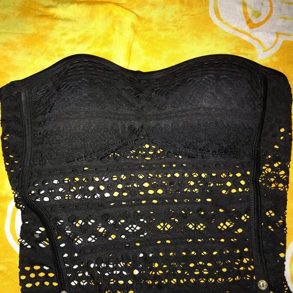 Black Woven Designed One Piece Bathing Suit - Picture 2 of 4